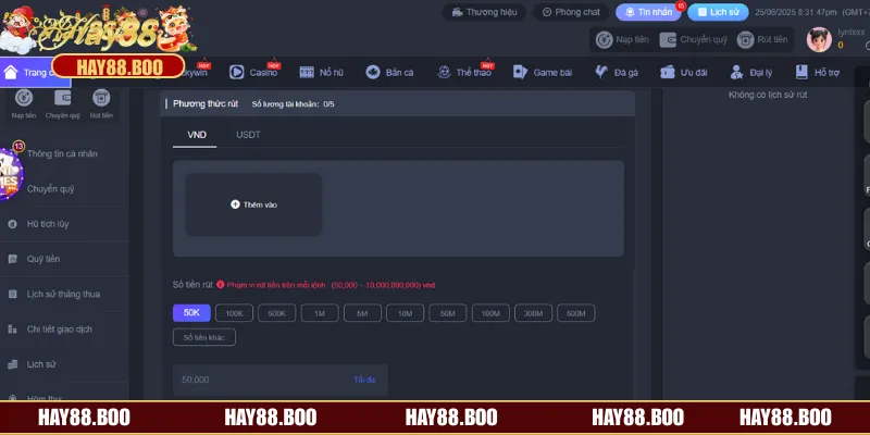 Hướng dẫn rút tiền theo phương thức VND đơn giản